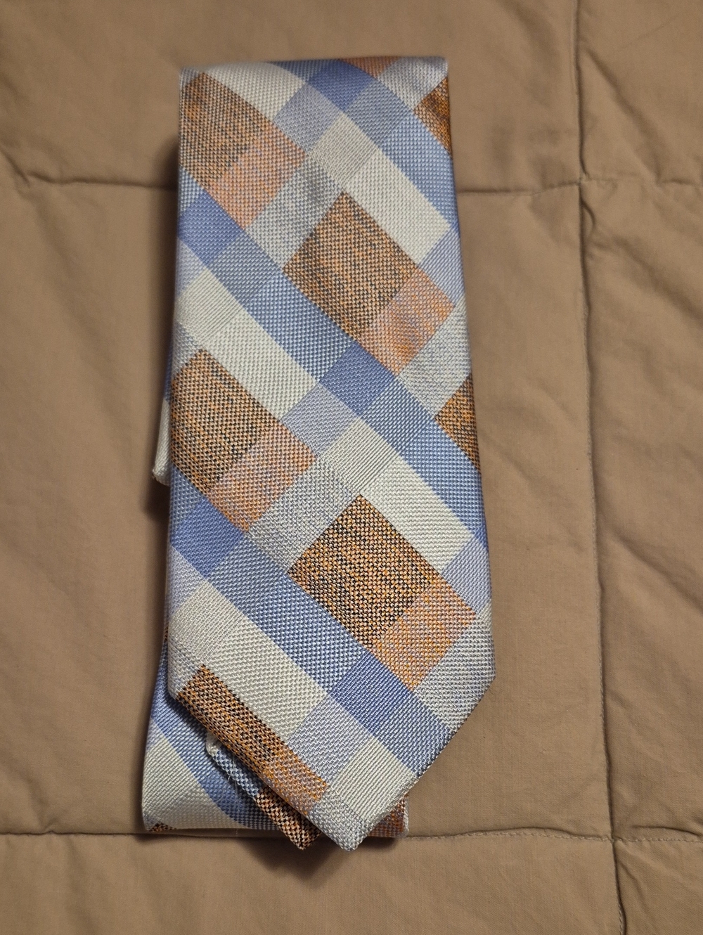 Nautica Blue, Peach & White Plaid Men's Tie - Picture 1 of 6